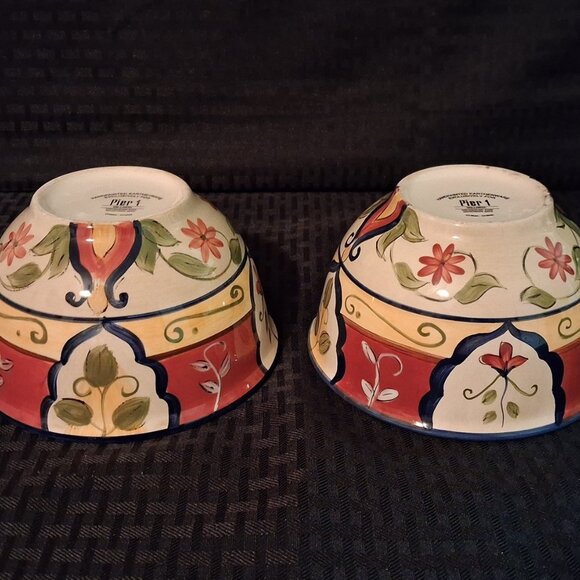 SET OF 2 Pier 1 VALLARTA 5 7/8" Soup, Cereal Bowls. Red, Blue, Yellow & Beige - Picture 4 of 9